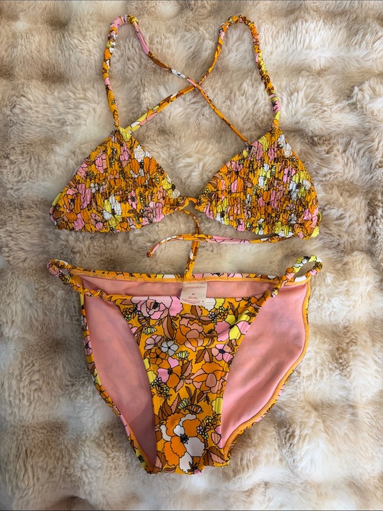 Xhilaration Other - Xhilaration orange pink and yellow floral print bikini size medium